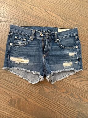 rag & bone Distressed Dark Blue Denim Cutoff Shorts